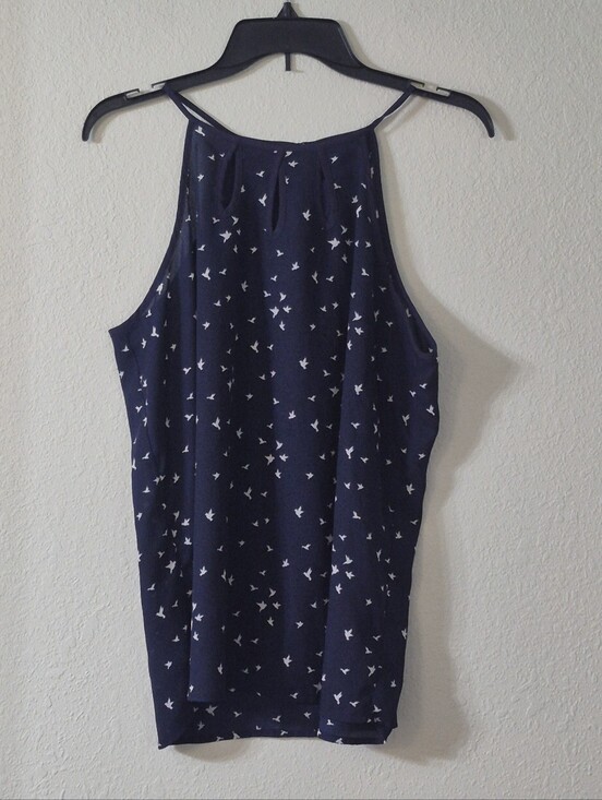 Papermoon Tops - Papermoon Navy Halter Camisole with White Bird Print